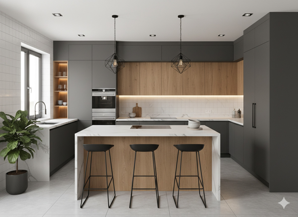 Renovación completa de cocina estilo contemporáneo